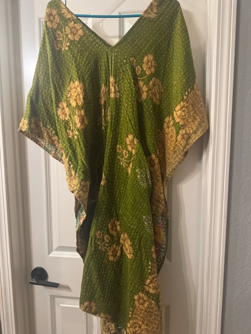 Green Floral Midi Dress with Yellow Accents